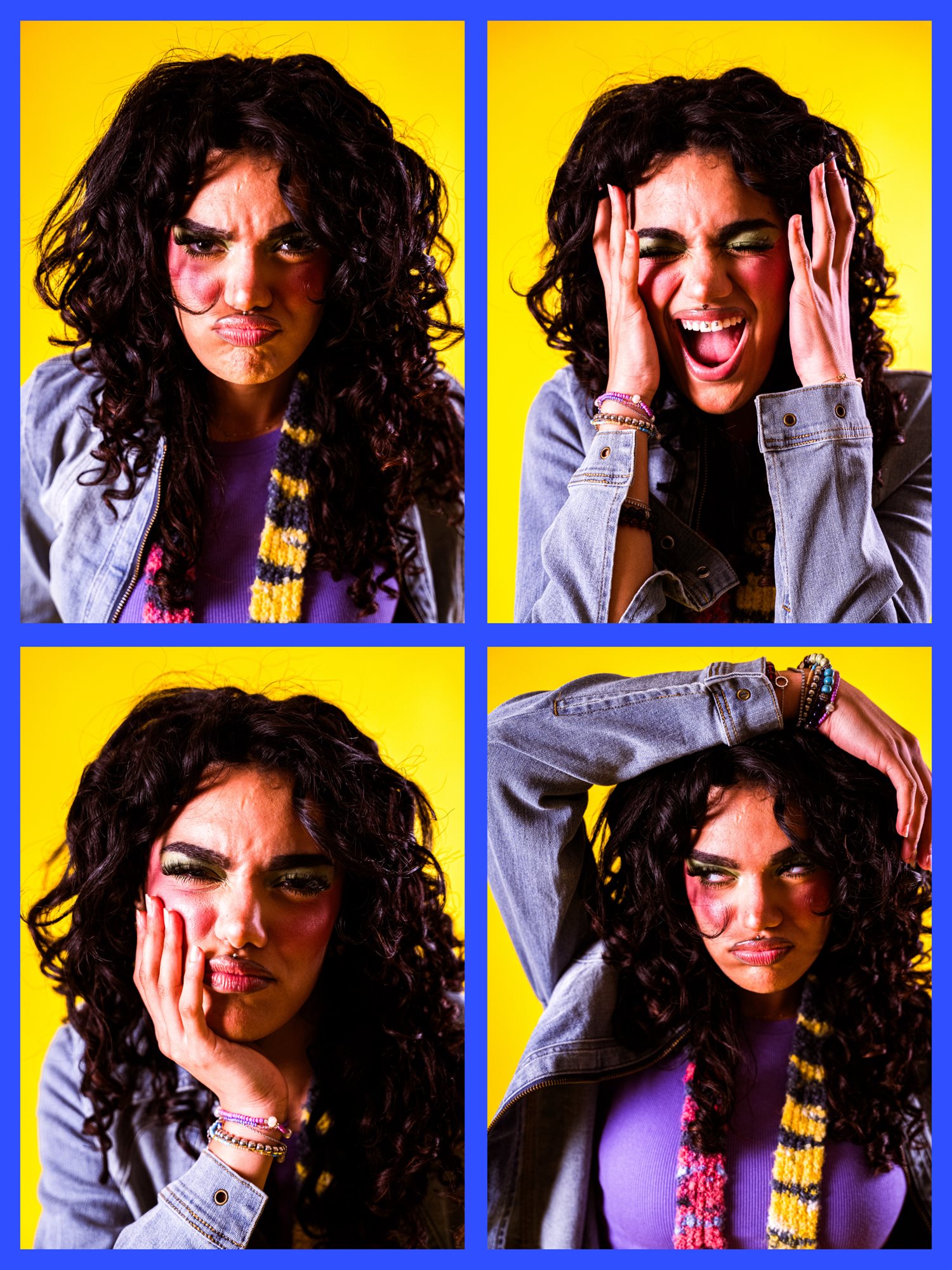 Crayon, four-panel expression collage