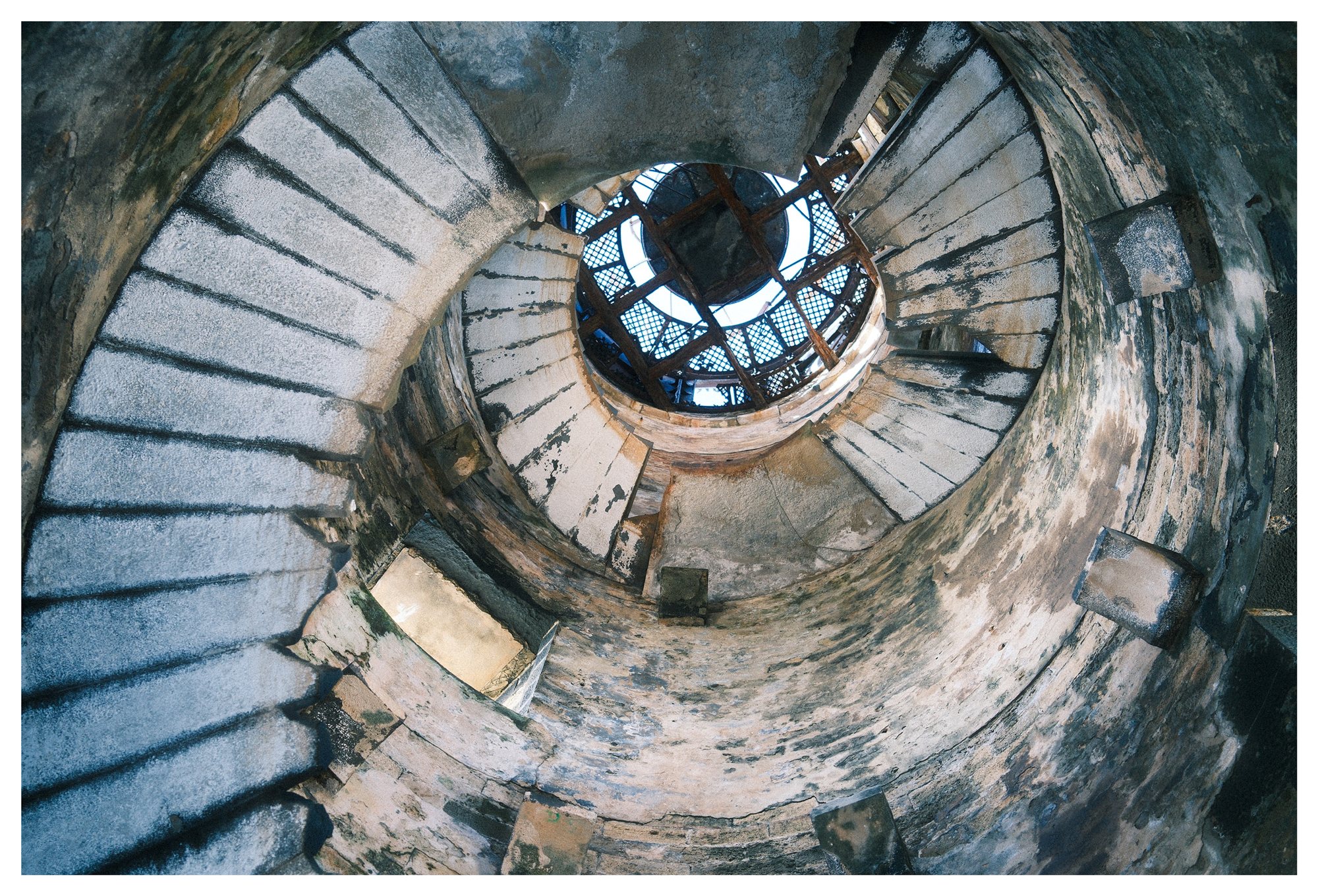 Mauritius, the spiral stairwell of an old lighthouse