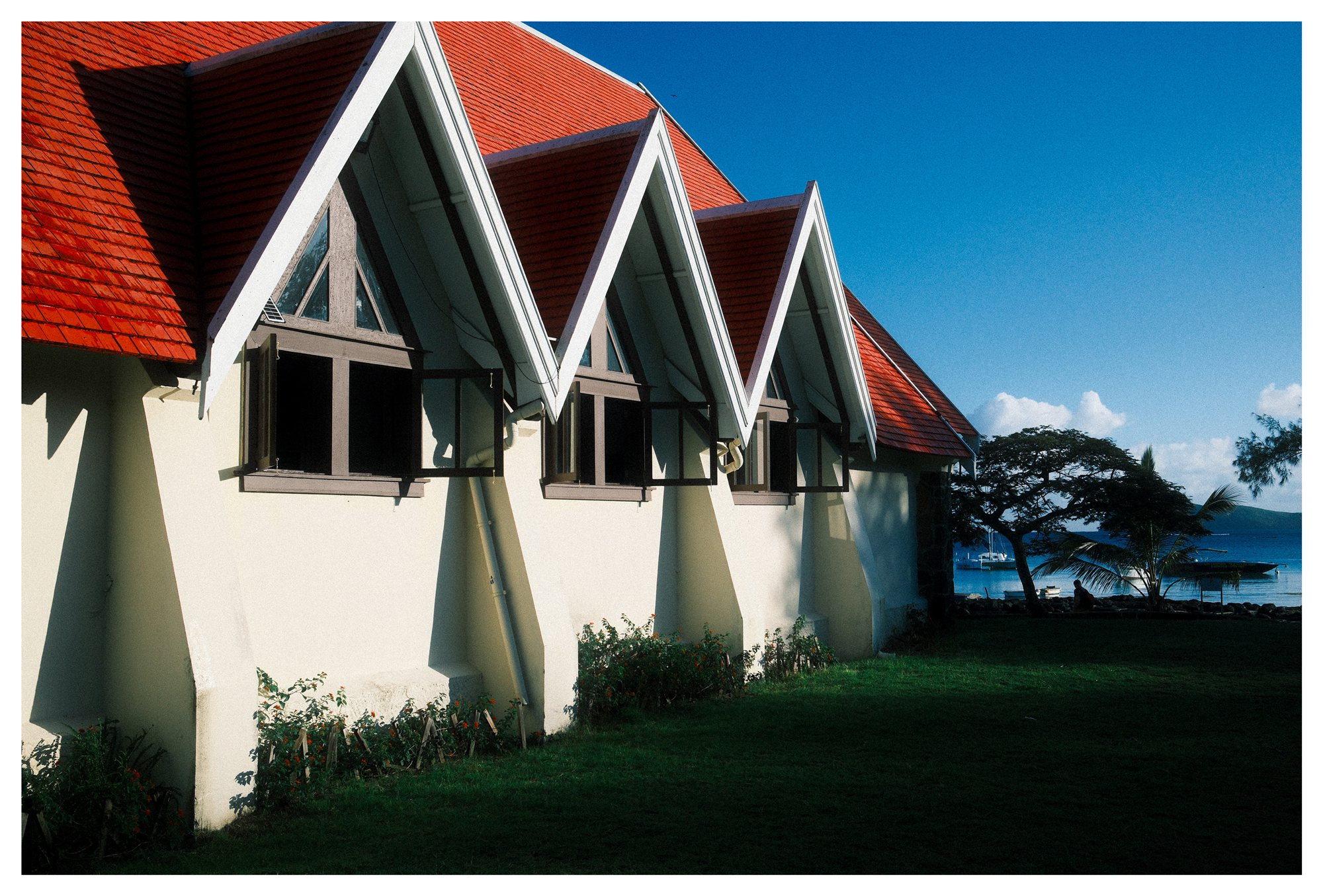 Mauritius, red-tiled roofs of traditional coastal houses